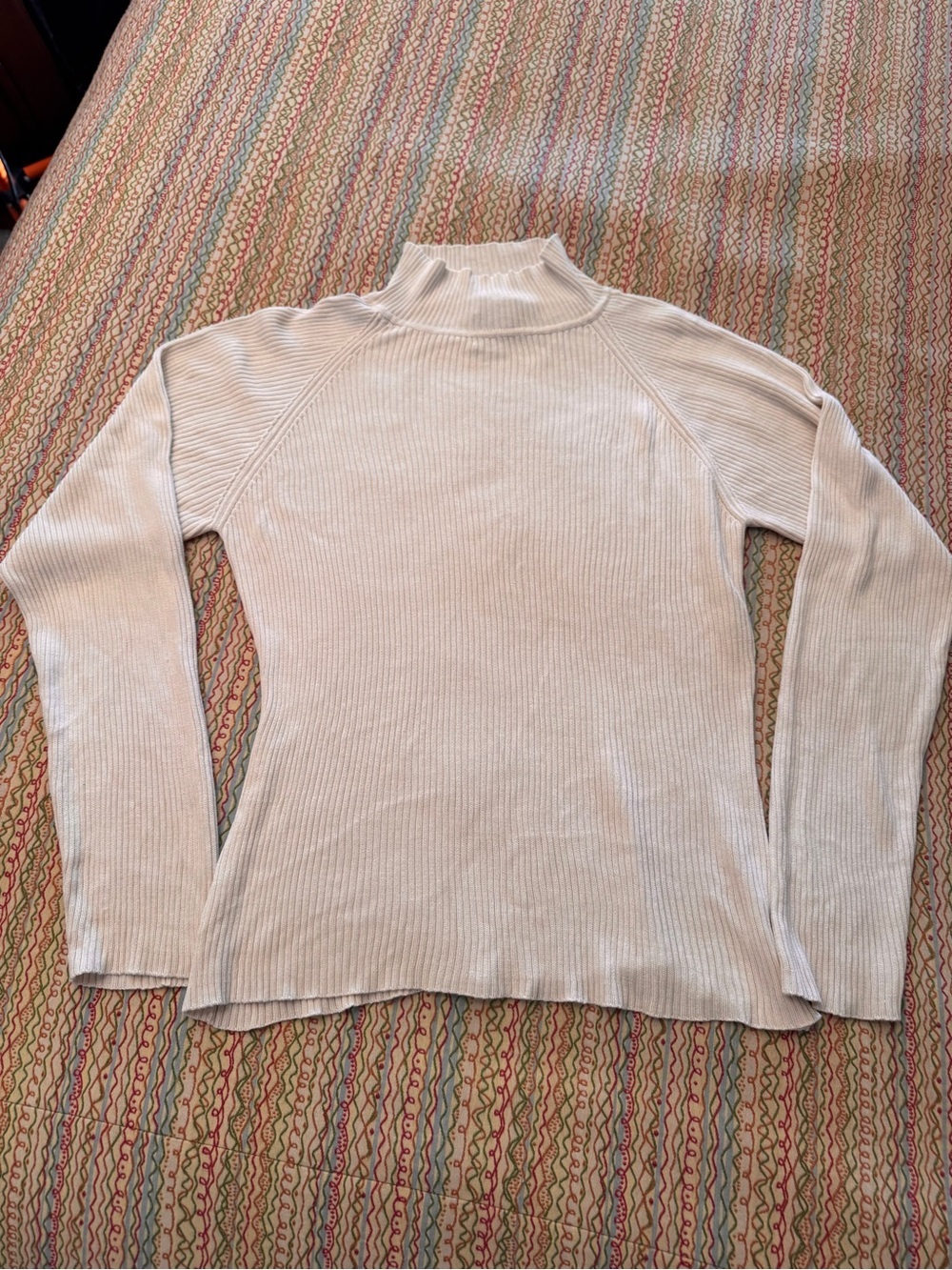VTG Stephanie Andrews 100% Silk Ribbed Mock Neck Knit Sweater Cream Large